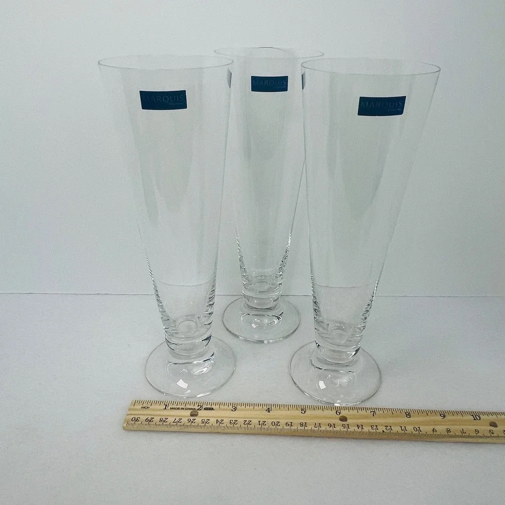 Marquis by Waterford Crystal Pilsner Beer Glasses Set of 3 Clear Footed 9.25in